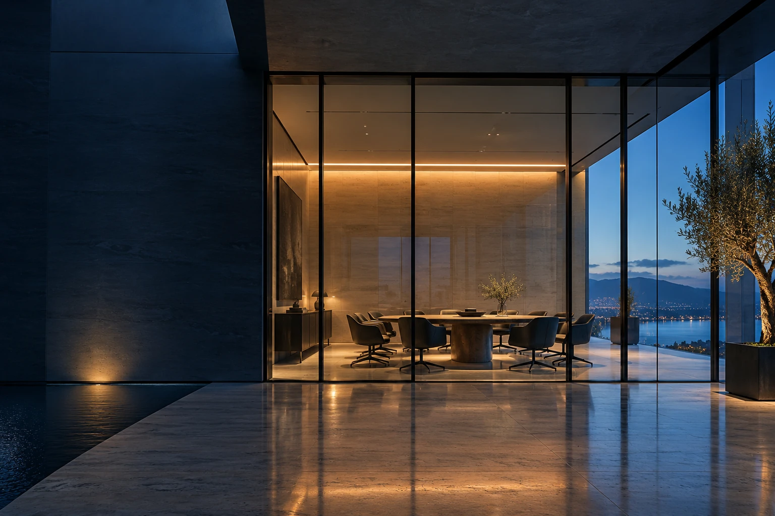 Illustrative contemporary glass meeting room